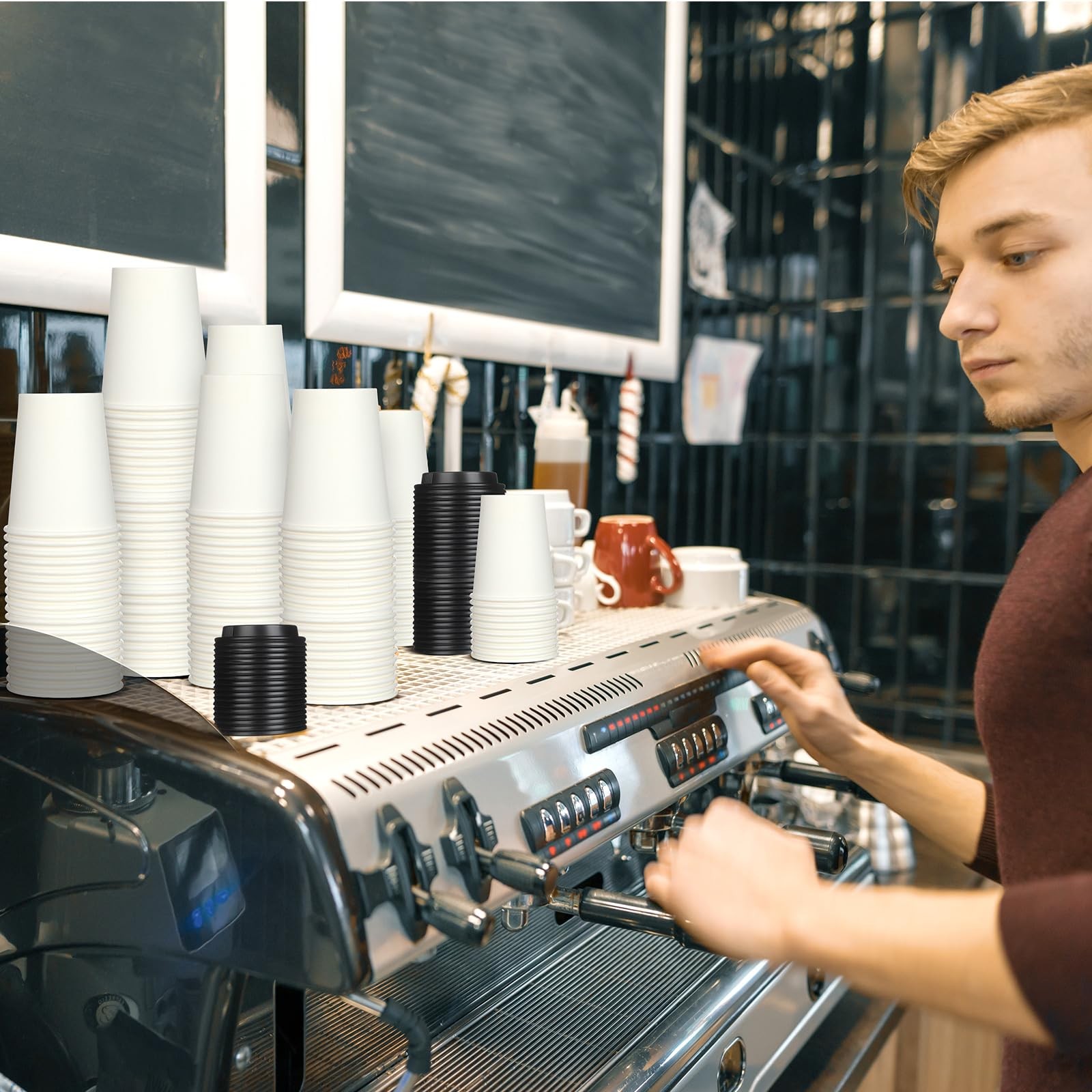 1000 Pcs 12oz Paper Coffee Cups with Lids Bulk White Coffee Cups Disposable D...