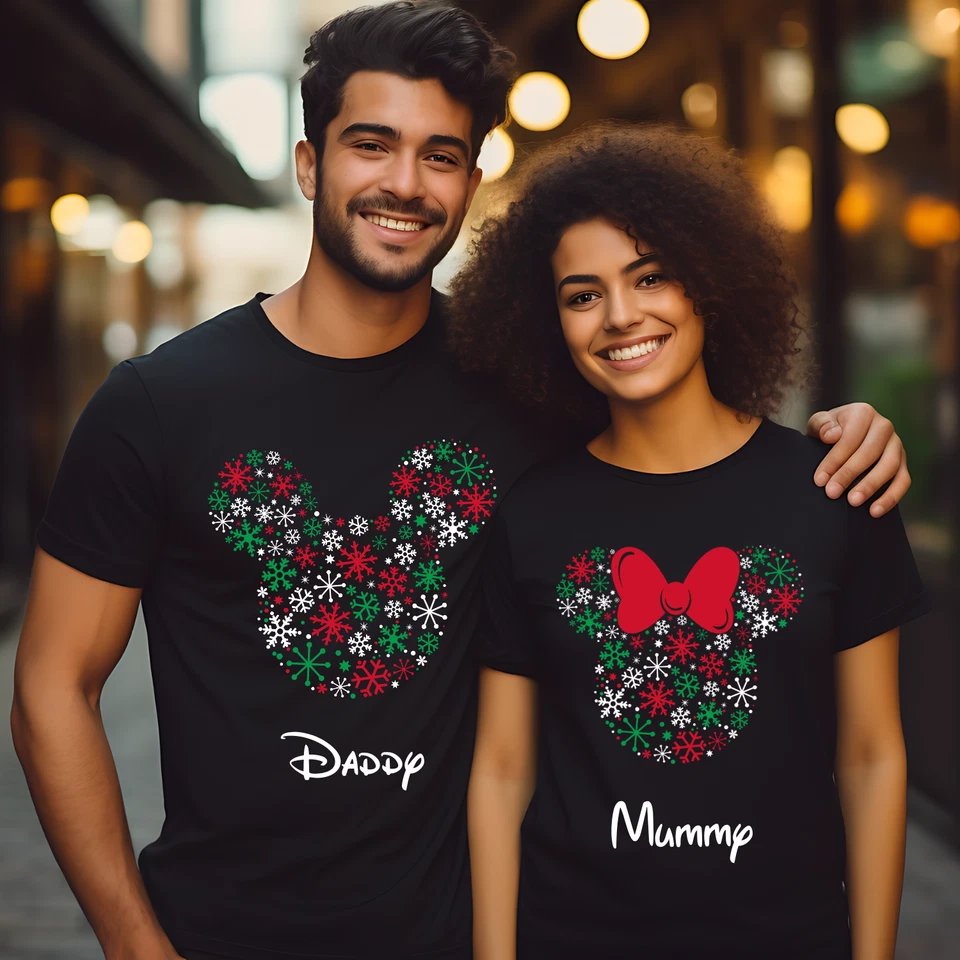 UT CUSTOM WEAR Disney Christmas T Shirt Family Matching Mickey Minnie Snowflake Custom Xmas Tee