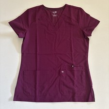 koi Next Gen Hustle and Heart Womens S, 3-Pocket V-Neck Scrub Top 1019 Wine NWOT