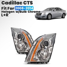 Halogen Headlight For 2008-2014 Cadillac Cts Wbulb Chrome Leftright Pair