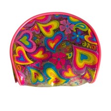 Lisa Frank Rainbow Heart Clear Plastic Zipper Coin Purse Vintage Y2K Colorful