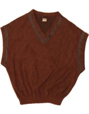 VINTAGE Womens Short Sleeve V-Neck Jumper Sweater IT 44 Medium Brown CT50