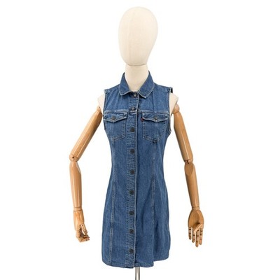 Levi's Blue 100% Cotton Sleeveless Snap Front Denim Mini Shirt Dress