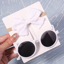 2Pcs/Set Kids Summer round Sunglasses Bows Headband Gift Sets Children Lovely Gl