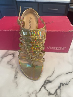 Shoedazzle Koko Metallic Gold Sandals 1  Heel. NIB Strikingly Beautiful Size 6.5