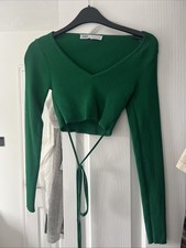 Green, Zara, Wrap Around Tie, V Neck Top, Size Small