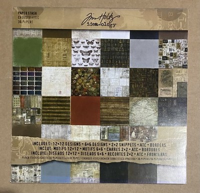Tim Holtz Crowded Attic Paper Stash TH92897 12x12 36 Sheets - Retired, Rare Find