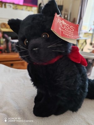 Russ Bertie 'Shadow' schwarze Katze 9 Zoll ca. Hat noch Etikett. Samtschleife Plüsch. Selten.