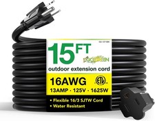 Extension Cord 16/3 SJTW Outdoor 15 ft Black GG-13715BK Power GoGreen Green