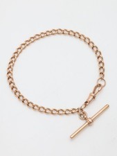 Vintage 9ct Rose Solid Gold Albert Fob & T-Bar Pendant Unisex Men