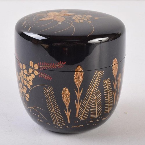 Japanische Lack Holz Teedose Natsume Makie Saisonale Blumen Gold Design - Bild 2 von 12