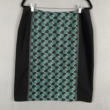 Lafayette 148 New York Skirt Womens 12 Black Geometric Pencil Lined Polyester