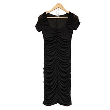 Fashion Nova Dress Womens Small Black Ruched Mesh Bodycon Knee Party Cocktail