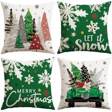 Christmas Throw Pillow Covers 18x18 Inch Set of 4, 18" x 18" Pack of 4 Green