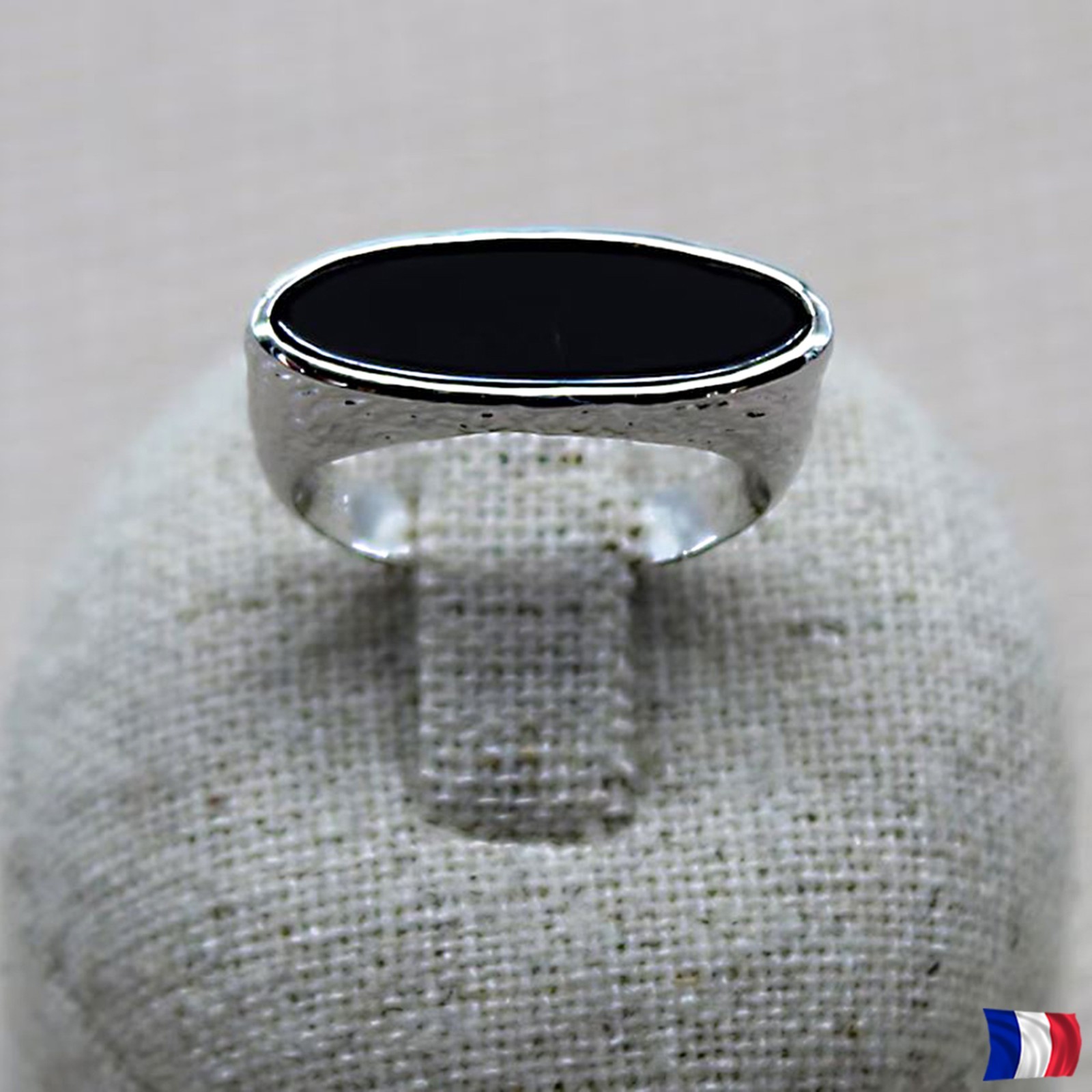 Bague argent 925 agate noire certifiée sertie d'un onyx naturel finitions haute joaillerie