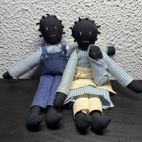 Handmade African American Cloth Dolls Pair Cultural Collectibles (Lot of 3)