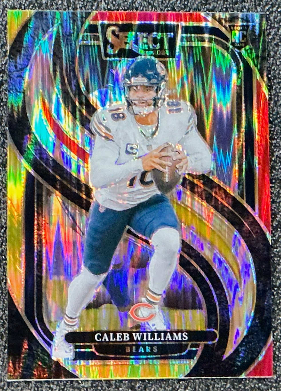 Caleb Williams 2024 Panini Select #114 Premier Red & Yellow Shock Prizm (RC)