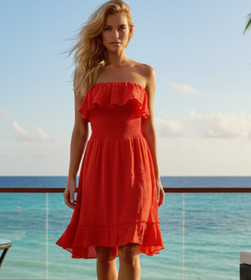 NWT $59 BCX Orange Shade Red Solid Lined Dress Size:  XL