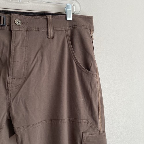 Prana Stretch Zion Pants Mens 35x32 Belted Cargo Roll Snap Outdoors Hiking Brown - Picture 3 of 14