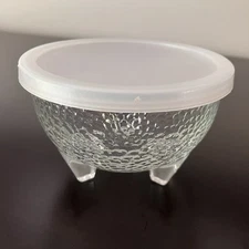 Crisa Libbey Clear Glass Pebbled Textured Footed Bowl W/Lid Signed