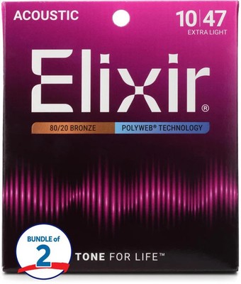 Elixir Strings 11000 Polyweb 80/20 Bronze Acoustic Guitar Strings - .010-.047