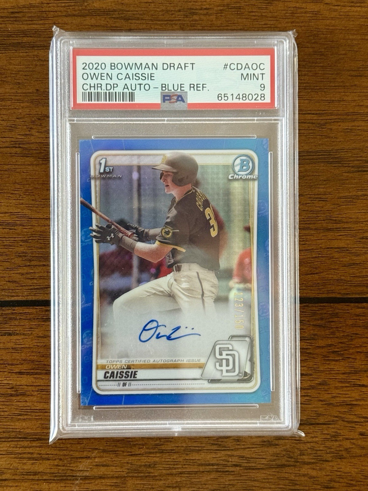 💥OWEN CAISSIE💥2020 Bowman Chrome Auto True Blue Refractor /150 PSA 9🔥