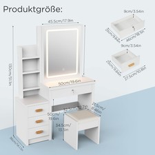 Dressing Table With Drawers LED Mirror Set Makeup Desk Vanity Table Gimbnlwaalpp