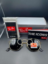 Ray-Ban RB3548N Hexagonal Sunglasses Gold Frame  Glass Black Lens - New In Case