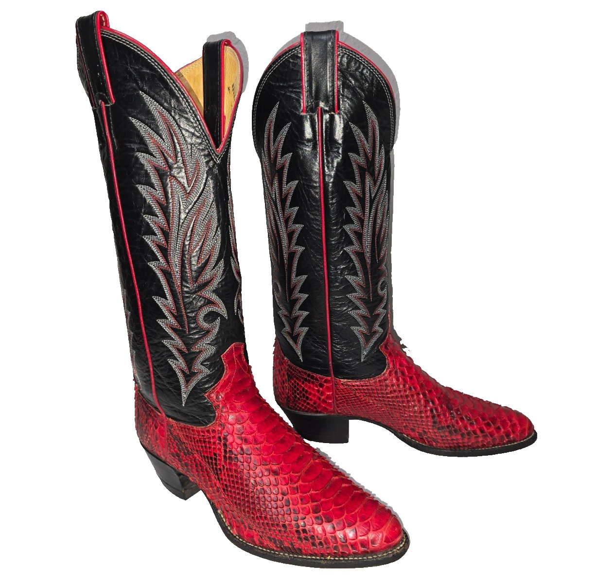 Justin Exotic Python Womens Pointed Toe Red & Bla… - image 16