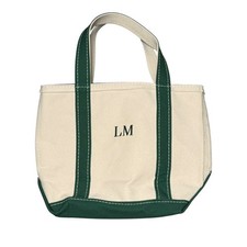 LL Bean Boat Tote Medium Made In USA Zipper Full Zip Top Canvas Forest Green
