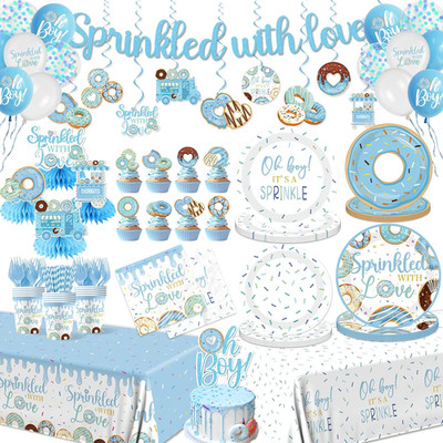 Baby Sprinkle Decorations for Boy,Blue Sprinkled with Love Party Plate,Napkin,Cu