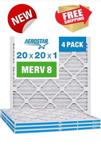 Aerostar 20x20x1 HVAC AC & Furnace Air Filters,MERV 8,MPR 600,FPR 5,NEW - 4 PACK