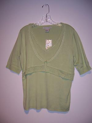 $48.00 New Requirements Misses Size Large Green Short Sleeve Sweater