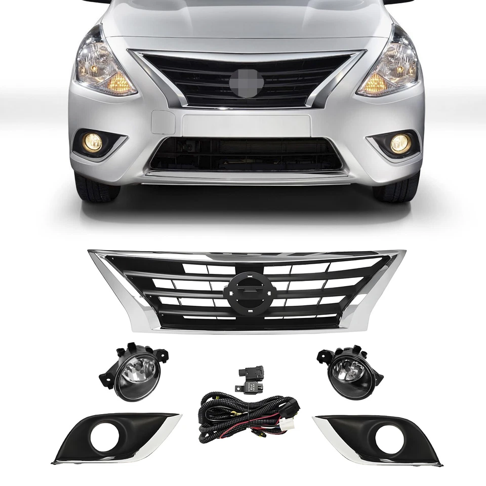 Juego de luces antiniebla y parrilla superior delantera para Nissan Versa sedán 2015-2018 2019 5 piezas Foto 2 de 4