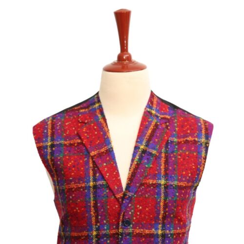 Gilet uomo tuta bavero quadri rosso viola lana formale festa matrimonio gilet XL 46 - Foto 3 di 10
