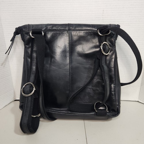 The Sak Black Leather Crossbody Bag / Purse With Adjustable Fabric Strap - Picture 2 of 8