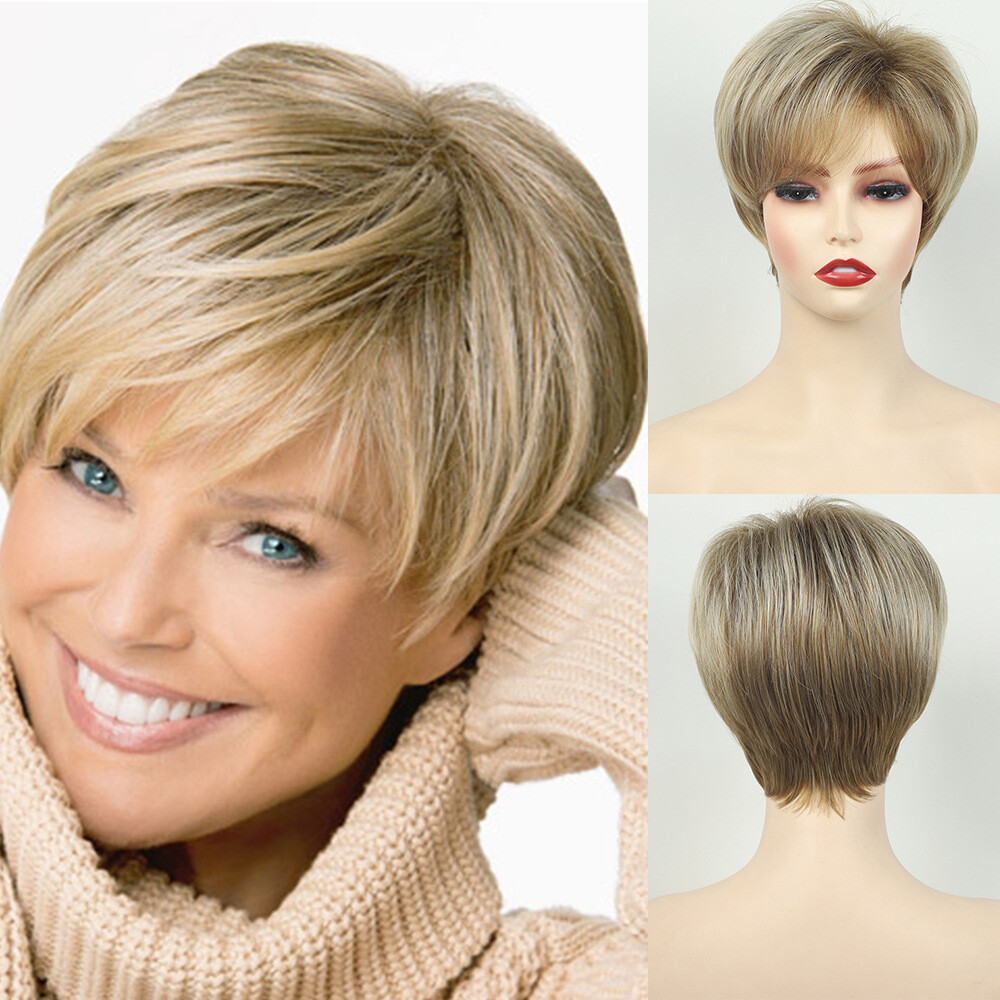 蓮子様☆気品人毛100% ショートwig ウィッグA16 Short Pixie Cut Wigs Ash Blonde Wigs Fashion Short Pixie