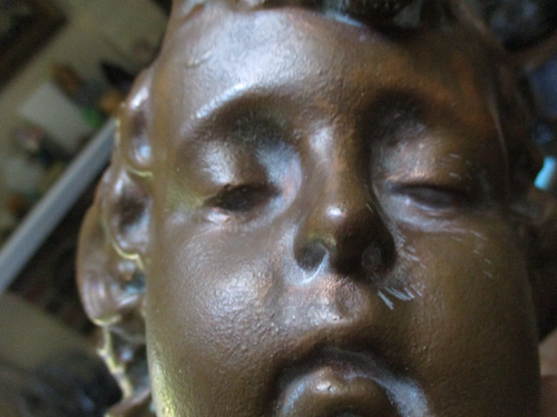 ANTIQUE COPPER CLAD STATUE BUST SCULPTURE METAL PORTRAIT CHILD ART DECO ERA - Picture 9 of 11