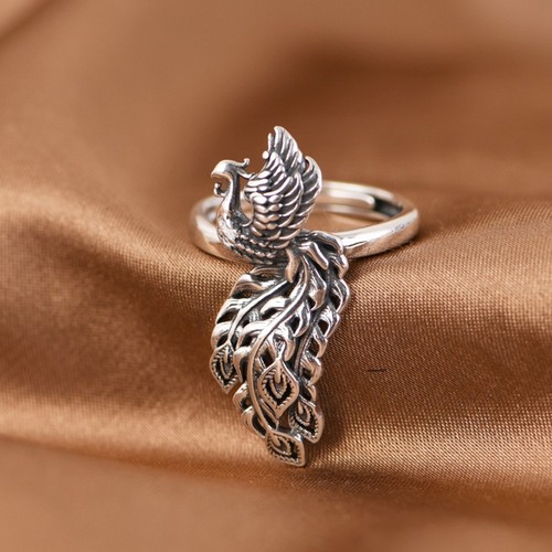 1 STCK. 925 Sterlingsilber Band Männer Frauen Glücklich Retro geschnitzt hohl Phönix Ring - Bild 3 von 11