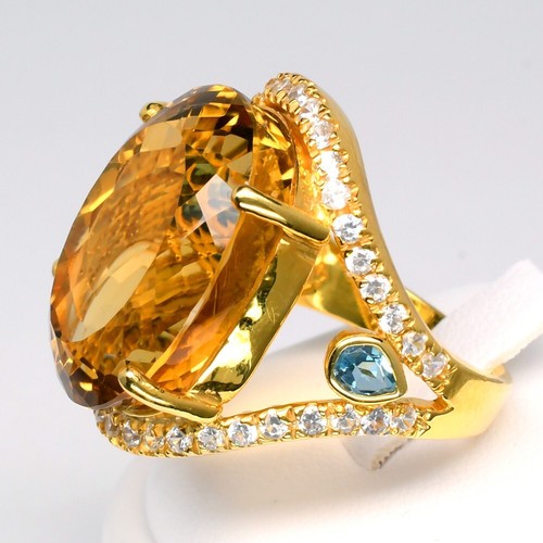 💎 Natürlicher Citrin & Topas Ring in 925 Sterling Silber (18K Gelbgold vergoldet) - Bild 2 von 10