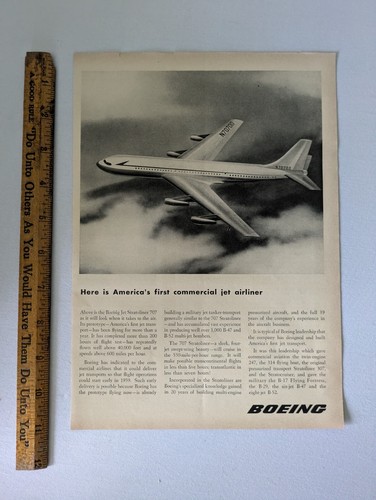 Boeing Jet Stratoliner 707 Primer avión comercial avión de pasajeros anuncio de colección - Imagen 2 de 4