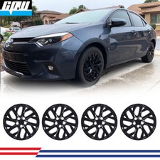 16 Set Of 4 Black Lacquer Snap On Full Hubcaps For 2014-2026 Toyota Corolla R16