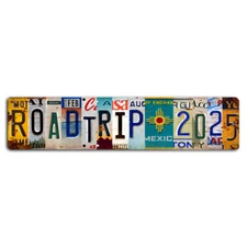 Road Trip 2025 Cut-Up Styled License Plate Street Sign - 18x4 Inch Metal Decor