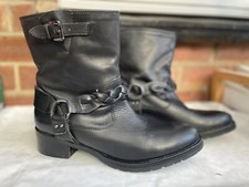 Bertie Women's Black Leather Biker Ankle Pull On Buckle Boot Size 6.5/40