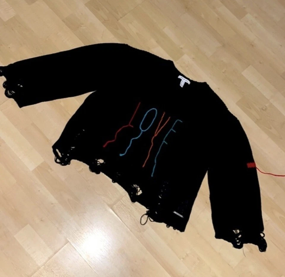 Peace love world Destructed Affirmation Vneck Sweater distressed gently preloved - Image 2 of 4