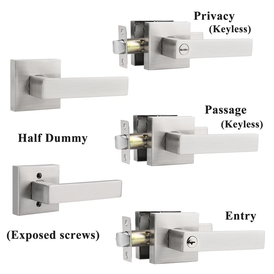 Brushed Nickel Entry Lock Privacy Passage Dummy Door Locks Levers Handles keyed - Image 2 of 4
