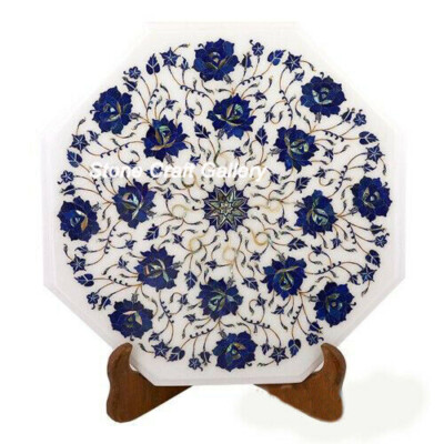 18'' white Marble Table top semi precious stones floral handmade work