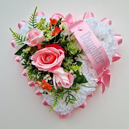13" Heart Silk Artificial Funeral Flowers Wreath/Memorial/Grave Tribute - Picture 14 of 17