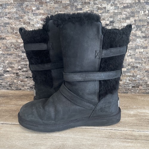 UGG Mujer Australia Becket Negro Trío Cuero Piel de Oveja Botas Talla 9 1005380 - Imagen 8 de 8