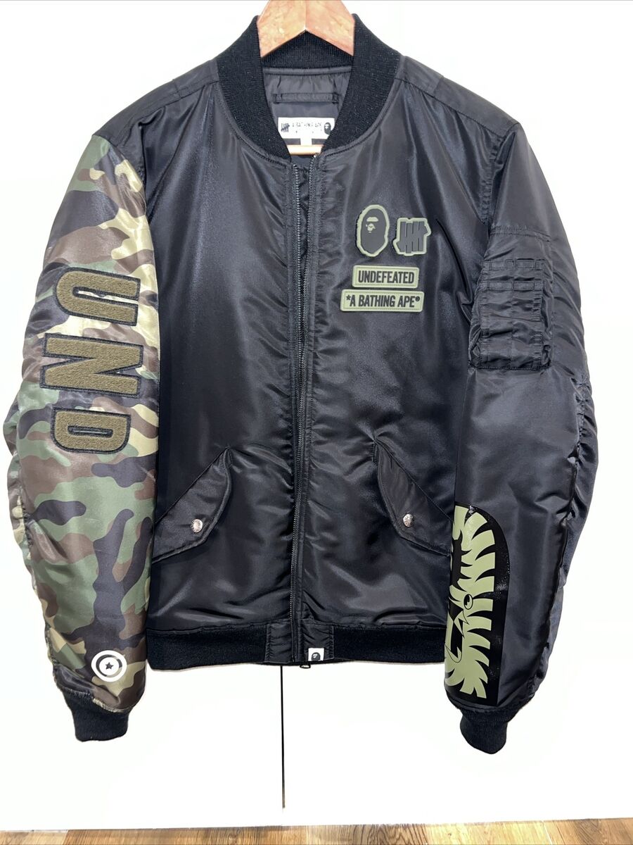 🔥 BAPE Undefeated Woodland Camo Shark MA1 Bomber Flight 🔥 BAPE Undefeated Woodland Camo Shark MA1 Bomber Flight